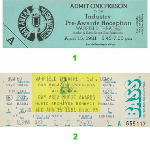 Bay Area Music Awards Vintage Ticket