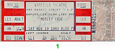 Motley Crue Vintage Ticket
