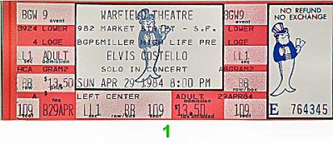 Elvis Costello Vintage Ticket