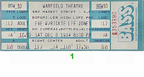 Rickie Lee Jones Vintage Ticket