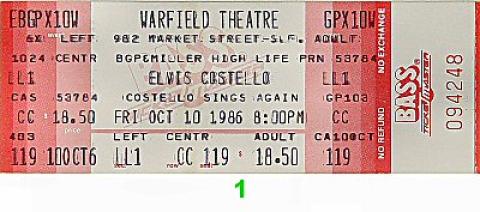 Elvis Costello Vintage Ticket