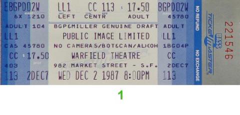 Public Image Limited Vintage Ticket
