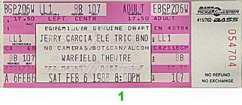 Jerry Garcia Band Vintage Ticket