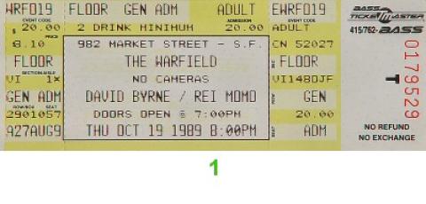 David Byrne Vintage Ticket