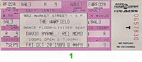 David Byrne Vintage Ticket