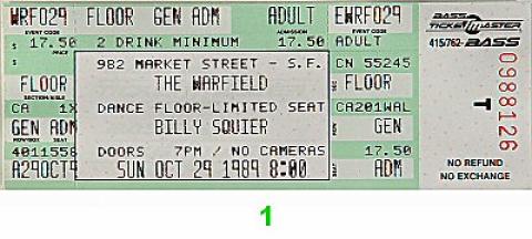 Billy Squier Vintage Ticket