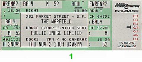 Public Image Limited Vintage Ticket