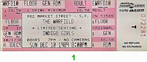 Indigo Girls Vintage Ticket