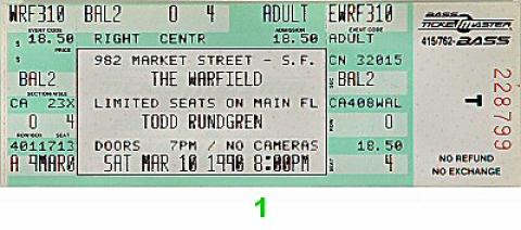Todd Rundgren Vintage Ticket