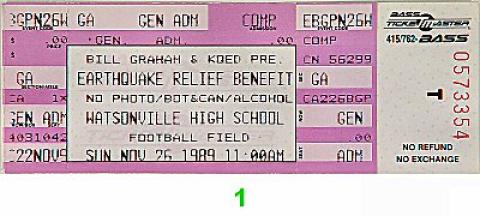 Earthquake Relief Benefit Vintage Ticket