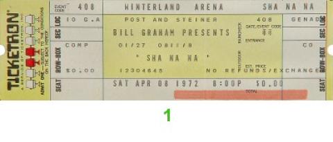 Sha Na Na Vintage Ticket