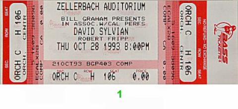 David Sylvian Vintage Ticket