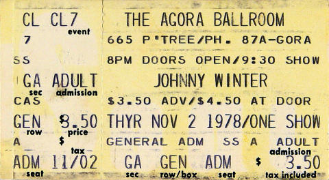 Johnny Winter Vintage Ticket