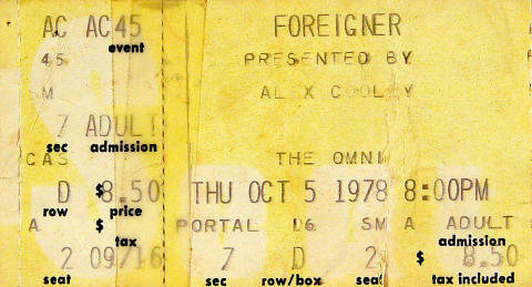 Foreigner Vintage Ticket