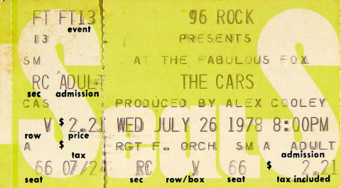 The Cars Vintage Ticket