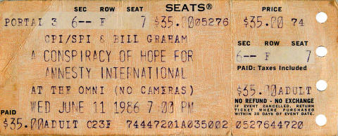 A Conspiracy Of Hope For Amnesty International Vintage Ticket