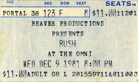 Rush Vintage Ticket
