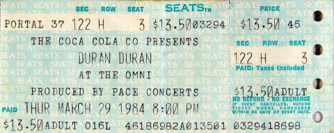Duran Duran Vintage Ticket