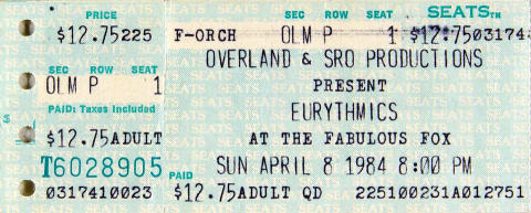Eurythmics Vintage Ticket