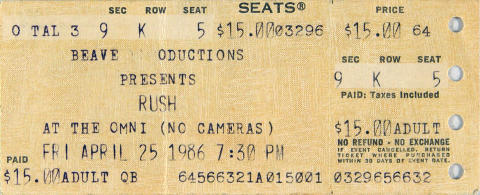 Rush Vintage Ticket