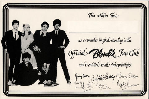 Blondie Fan Club Handbill