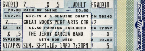 Jerry Garcia Band Vintage Ticket