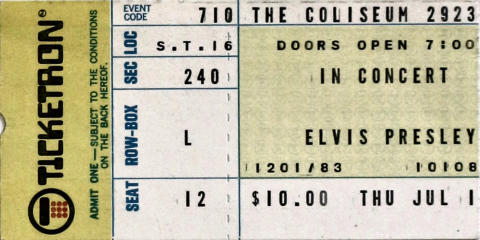 Elvis Presley Vintage Ticket