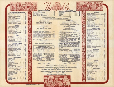 The Fable Restaurant Menu Poster
