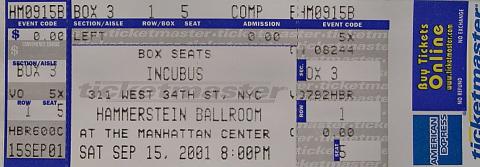 Incubus Vintage Ticket