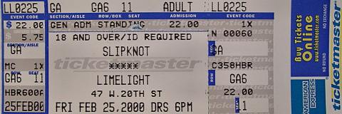 Slipknot Vintage Ticket