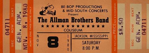 The Allman Brothers Band Vintage Ticket