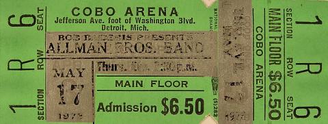 The Allman Brothers Band Vintage Ticket