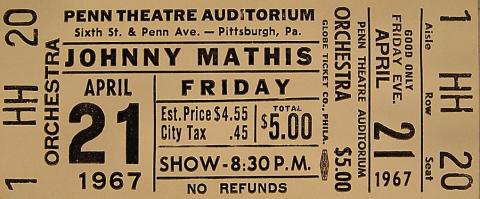 Johnny Mathis Vintage Ticket