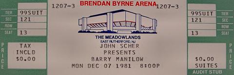 Barry Manilow Vintage Ticket