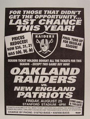 Oakland Raiders VS. New England Patriots Handbill