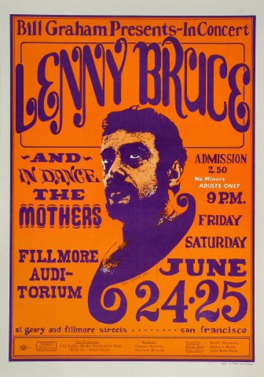 Lenny Bruce Vintage Concert Poster from Fillmore Auditorium, Jun