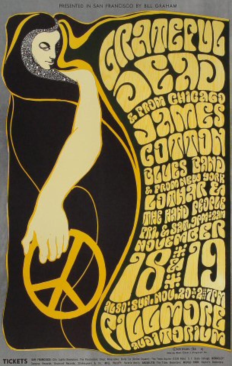 GRATEFUL DEAD グレイトフルデッド コンサートポスター ビンテージ Grateful Dead Skeleton and Roses FD-26 Concert Poster Headlines