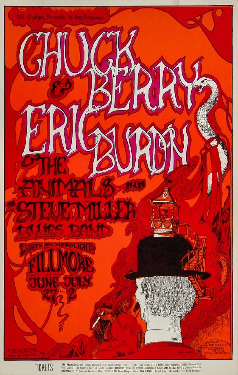 Chuck Berry Vintage Concert Poster from Fillmore Auditorium, Jun