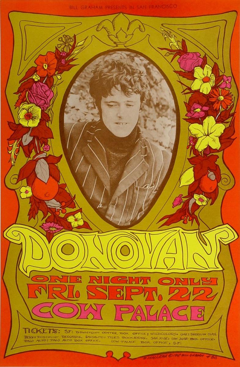 Donovan Vintage Concert Poster from Cow Palace, Sep 22, 1967 at