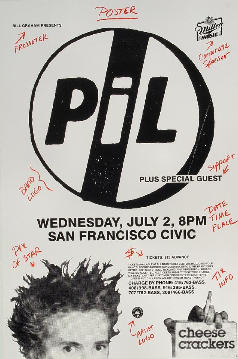 洋楽 PUBLIC IMAGE LTD. Public Image Limited Vintage Concert Poster from San Francisco