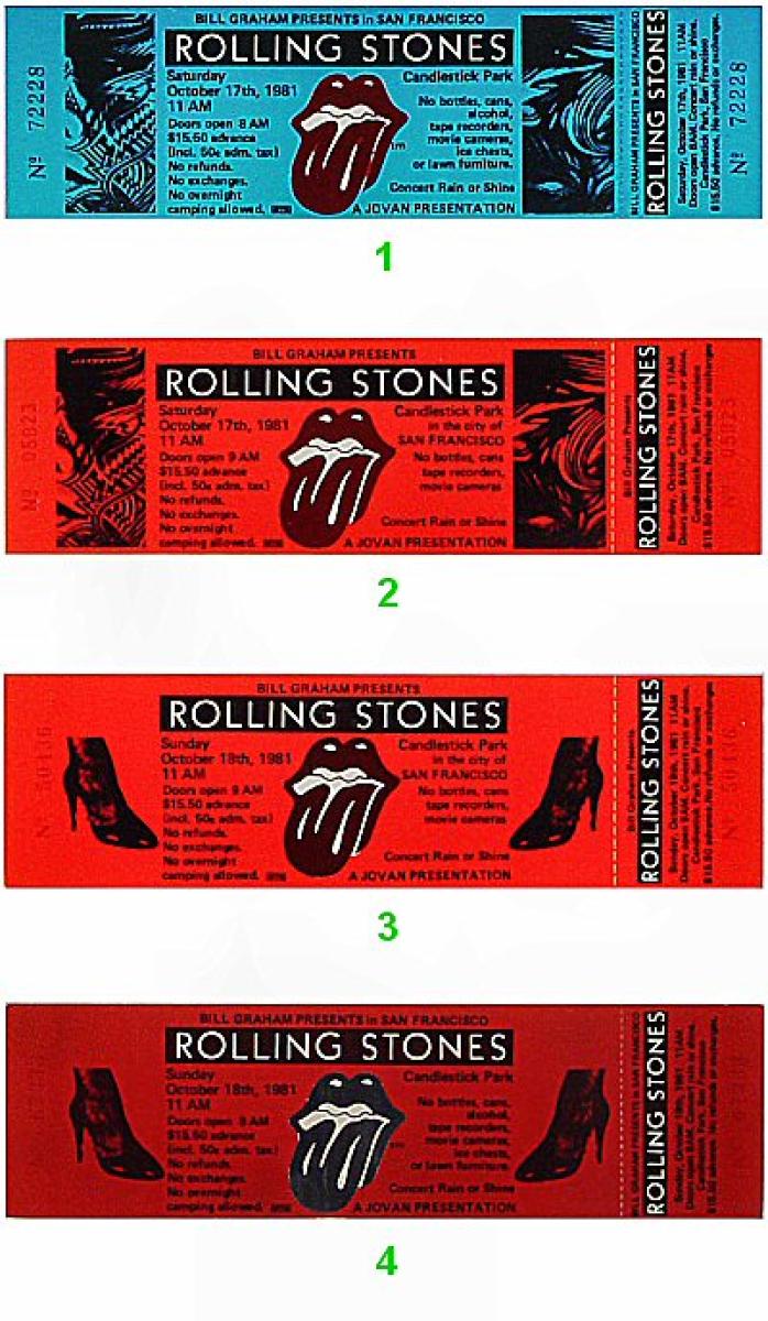 The Rolling Stones Vintage Concert Vintage Ticket from Candlestick