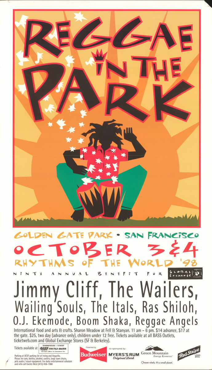 Jimmy Cliff Vintage Concert Poster from Golden Gate Park, Oct 3