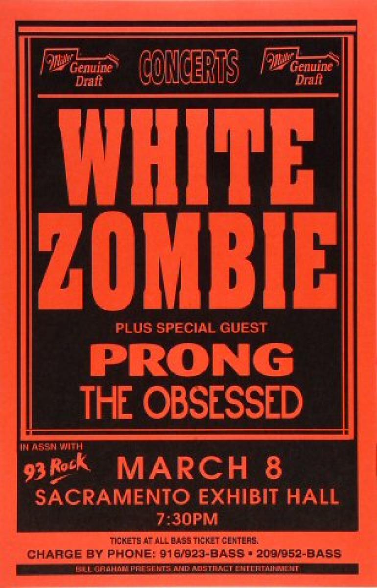 希少 ZOMBIE WHITE ポスター White Zombie Vintage Concert Poster from Sacramento Exhibition