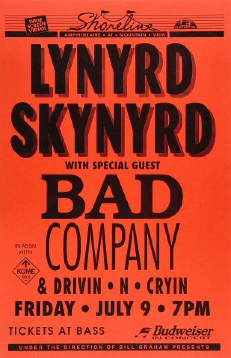 Lynyrd Skynyrd Vintage Concert Poster from Shoreline Amphitheatre